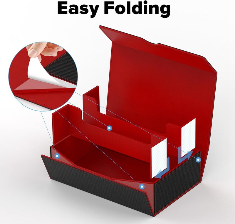 Gomyrod Card Deck Case for 1800+ Sleeved Cards, Trading Card Storage Box with 15 Dividers & 3 Stoppers, Magnetic Closure Commander Deck Box Fit for TCG/MTG/Baseball/Sport Cards, Black & Red - Image 5